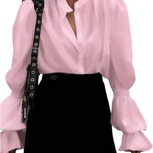 Chic Light Pink Blouse with Button Detail
